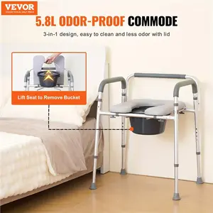 VEVOR Bedside Toilet Seat Commode Chair Padded Seat Adjustable Height Raised