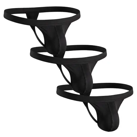 Strapped Thong Nylon Mesh & Modal No Fly Mid-Rise 3 Pack 0 Inch with ABCD Pouch - XS to XL waist Size Spandex Athletic Breathable