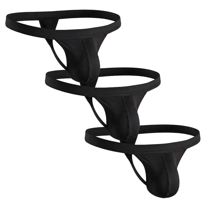 Strapped Thong Nylon Mesh & Modal No Fly Mid-Rise 3 Pack 0 Inch with ABCD Pouch - XS to XL waist Size Spandex Athletic Breathable