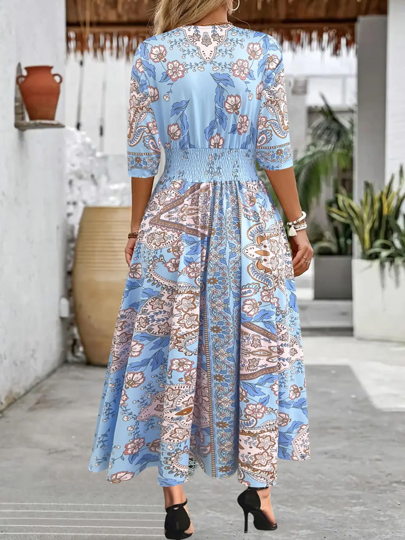 long sleeve boho maxi dress plus size 100% cotton Dress/Maxi dresses plus size fit M to XL floral boho dress
