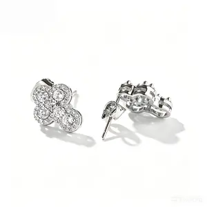 Trendy Women Cross & Four‑Leaf Clover Zircon Earrings, Sparkly Crystal Studs, Light Luxury Daily Wear Jewelry, Stylish Versatile Gift for Her, Ladies Girls Fashion Accessories