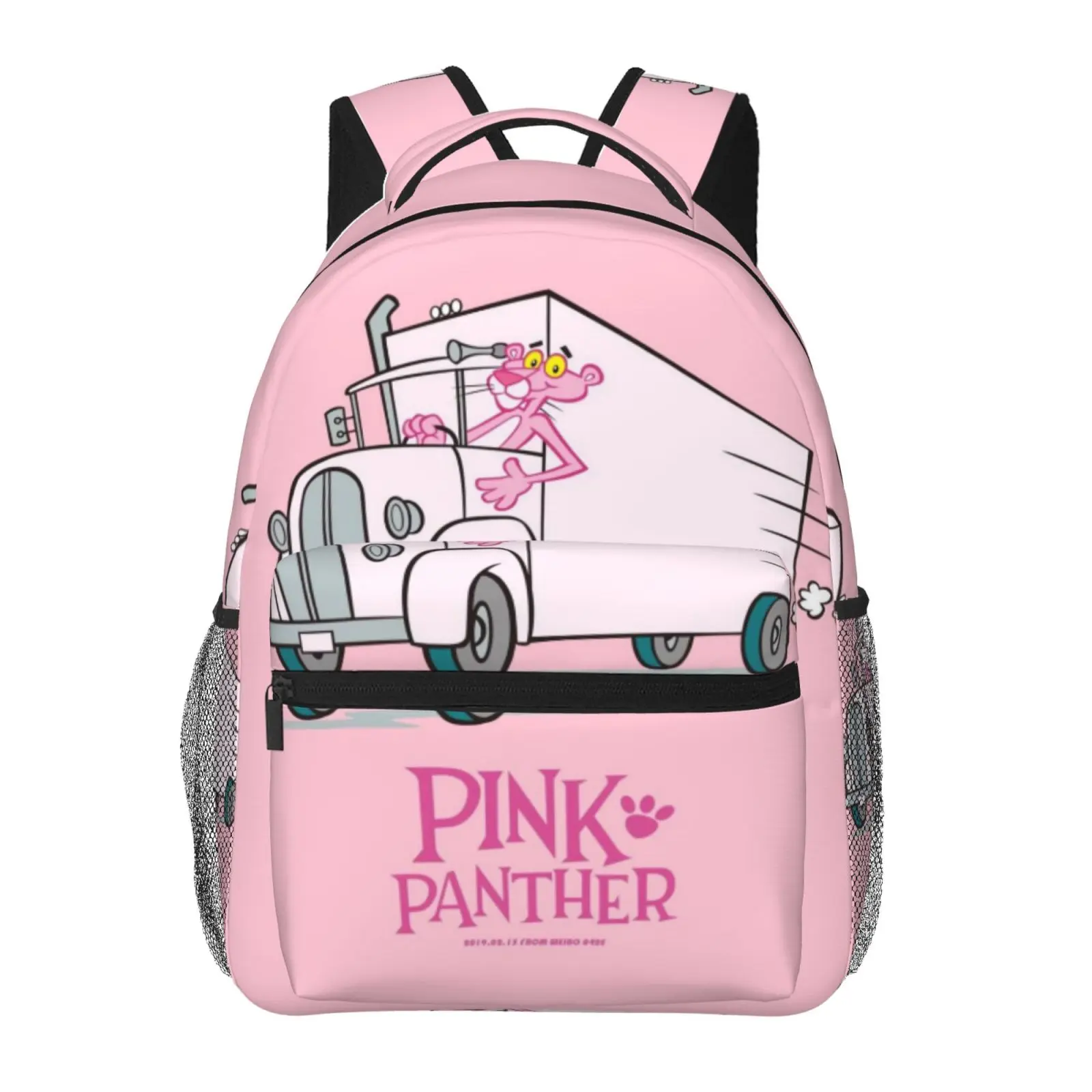 Cartoon Character Backpack for Men & Women, Pink Panther Full-Wrap Print, Water Resistant Oxford Cloth Daypack for School & Travel, Fits 15.6" Laptop, All Over Print, Back To School Haul, First Day School Grwm
