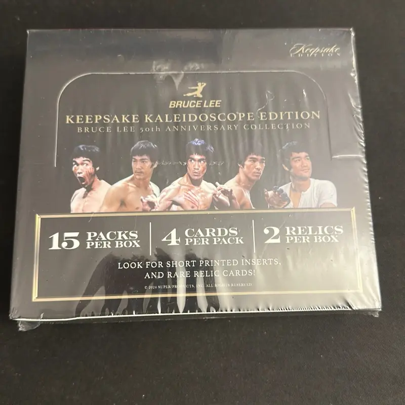 Keepsake 2024 Bruce Lee 50th Anniversary Kaleidoscope Edition Hobby Box 15 Packs 4 Cards Each 2 Relics Officially Licensed
