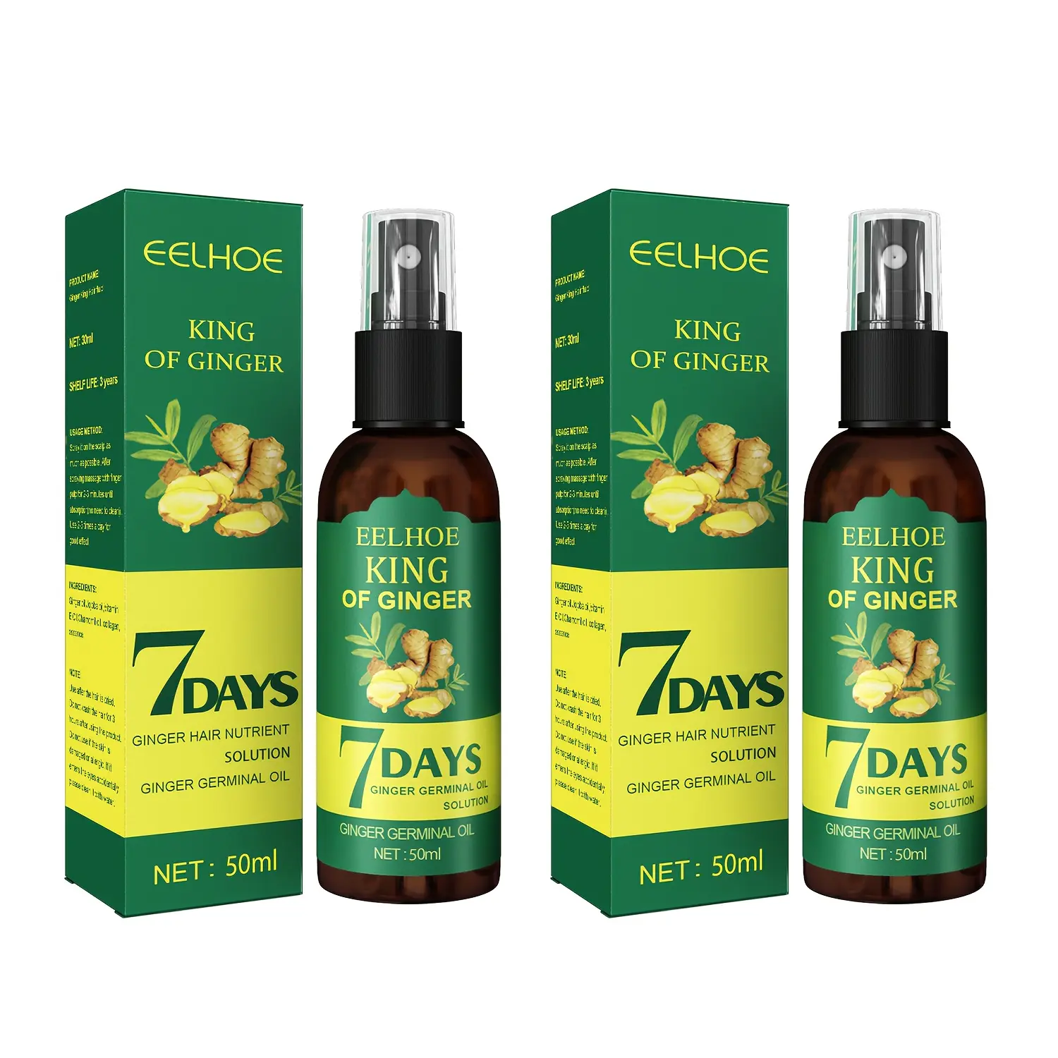 2pcs EELHOE Ginger Hair Oil & Biotin Hair Serum, 7-Day Ginger Nourishing Scalp Massage for All Hair Types, Hydrating Hair