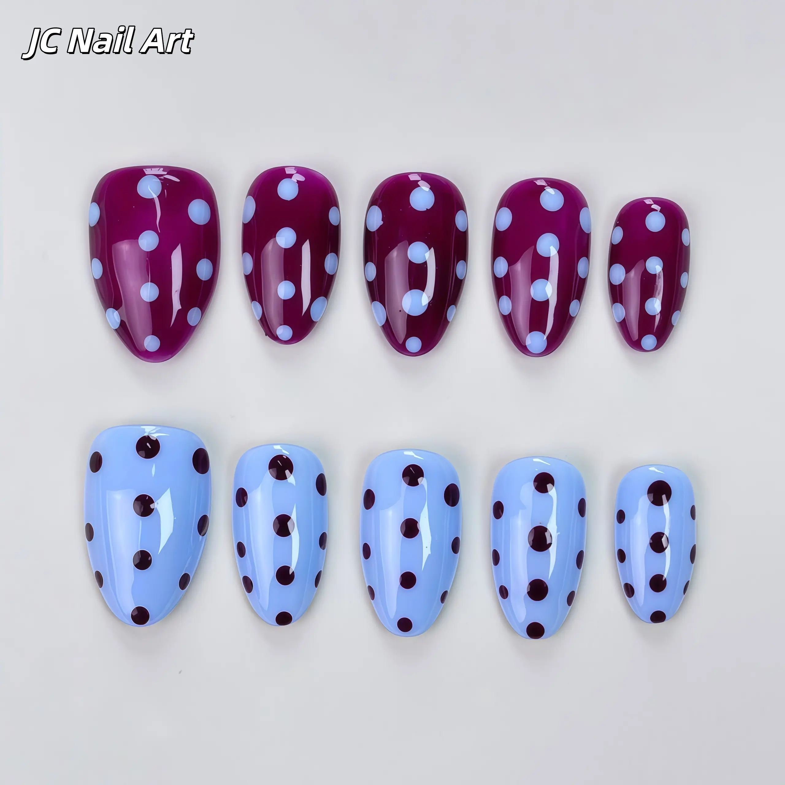 JC T55 Fall New Vintage Almond-Shaped Detachable Nail Art Film, Maple Chestnut-Caramel Chocolate Milk Tea Color, Polka Dot Design, Easy Paste Detachable Film
