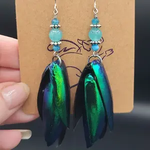 Real Jewel Beetle and Gemstone Earrings
