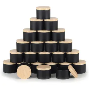 24 Pcs 8oz Candle Tins - Matte Black Bulk Empty Candle Jars with Wood Grain Lids, Candle Jars for Candle Making, Storage, and Gift (black-8oz)