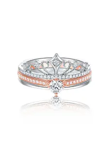 Fireworks Castle Ring Princess Sparkling Crown Ring Stackable Double-Layer Two-in-One Adjustable Rose Gold Versatile, Engagement/Wedding Ring, Exquisite Jewelry Gift, for Wife, Girlfriend, Family, Delicate Christmas, Valentine's Day, Anniversary Gift