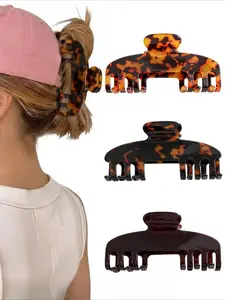 3-Pack - Vintage Tortoiseshell-Patterned Clips: Designed for a relaxed look and practicality, these leopard-print clips are perfect for baseball caps and trucker hats.