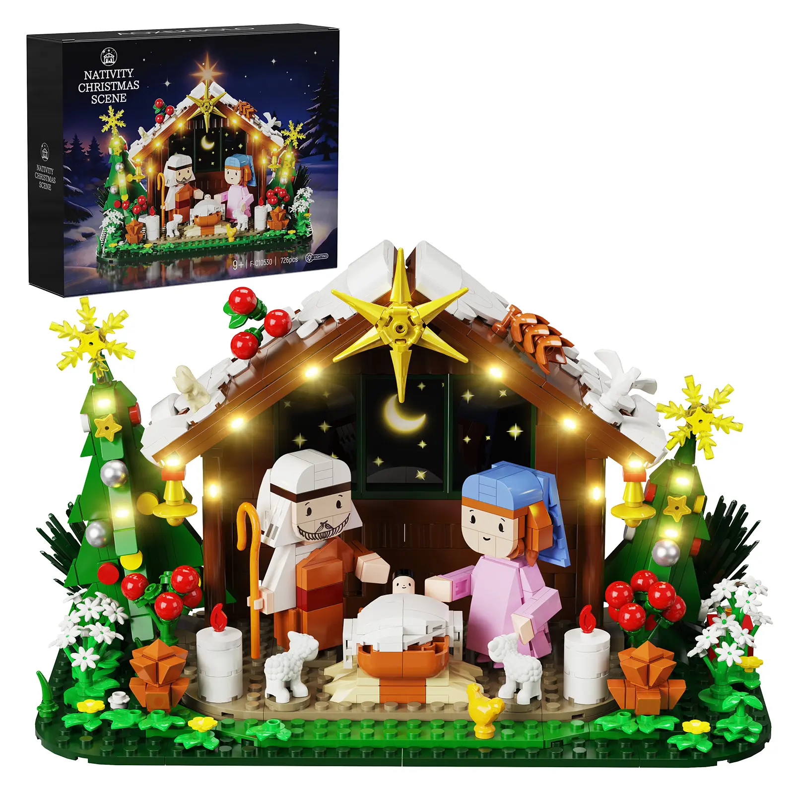 Jesus Nativity Building Block Set (762 PCS), Christmas Nativity Scene Building Toy with LED Light, Holy Family Bethlehem Manger Faith Series, Compatible with Major Building Blocks, Christian Gift for Adults & Kids tiktokshopbacktoschool
