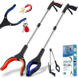 2-Pack Grabber Reacher Tool, 34" Foldable Reacher Grabber Pickup Tool with 360° Anti-Slip Rotating Jaw & Magnets, 4" Wide Claw Opening Reachers for Seniors, Trash Picker Tool