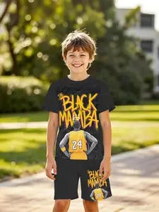Boys' 3D Short Sleeve Set, Kobe Mamba Full Print, Casual Streetwear, Outdoor Wear, Holiday Gift, Birthday Present