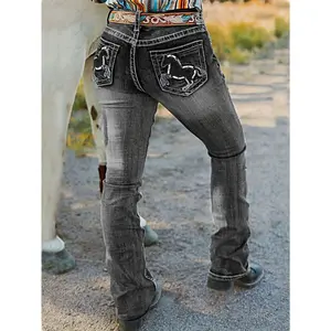 Women's Embroidered Slim Fit Fashionable Personality Low Waist High Elasticity Jeans Ins Trend Slim Fit Womenswear Bottom Trouser Pants Denim Streetwear Basic Fitted Grey Minimalist patch  pants