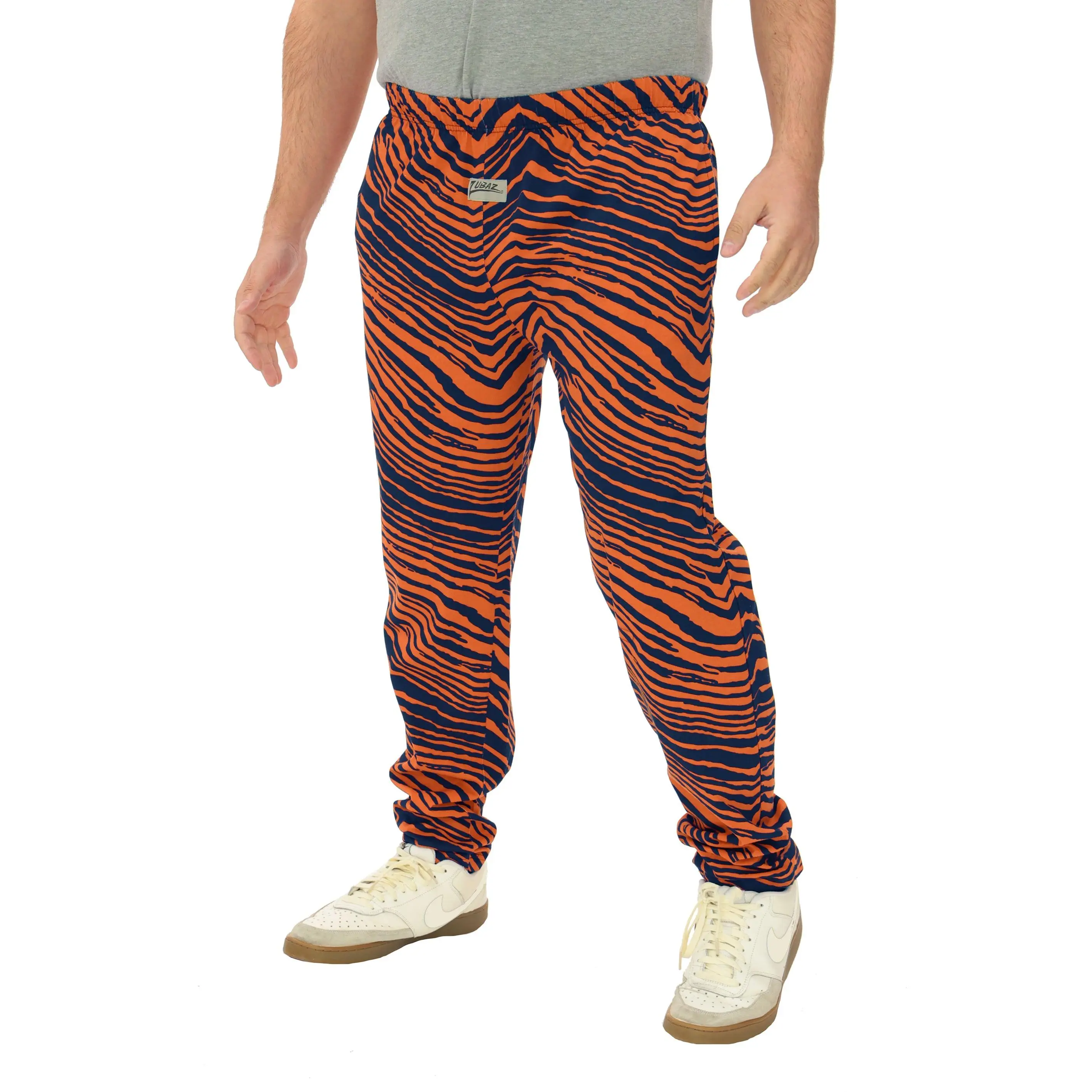Zubaz Adult Unisex Z88 2 Color Zebra Pants, NAVY/ORANGE