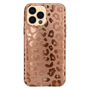 Bronze chrome-plated leopard print iPhone case, compatible with iPhone 17-11, Pro Max, Pro Plus and Samsung S25-22.