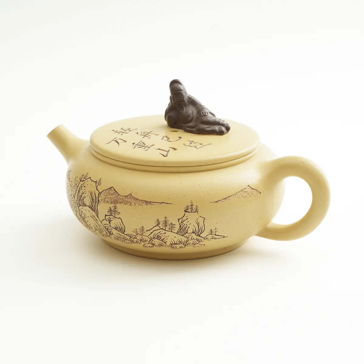 Handmade Yixing Zisha Ceramic Teapot, 200cc Ben Lv Ni Green Clay Flat Chen Shape, Heat-Resistant Chinese Kungfu Tea Pot for Kitchen Tea Sets