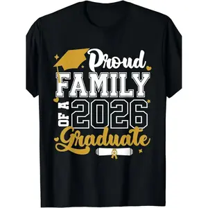 Proud Family of A 2026 Graduate Senior 2026 Class T-Shirt | Same Style for Men And Women, 2025 Summer, Short-Sleeved, Printed, Pure 180G, Crew Neck, All-Season, Vintage Style, Regular Fit