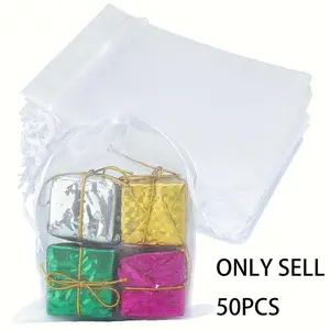 50PCS Breathable Mesh Organza Bags 5x7 inches, Sheer Drawstring Pouch for Wedding Favors, Jewelry Packaging, Holiday Treats, Cosmetics, Candy - Multifunctional Gift Bags with Ribbon Tie, Gift Wrapping Supplies