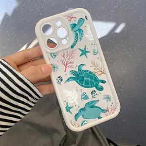 A Pure White Phone Case with a Blue Sea Turtle Design, Made of High Bamboo And Silicone, Providing Full Protection Against Drops, Compatible with for iPhone 17 E Air Pro ProMax iPhone16 15 14 Plus 13 12 Mini 11 X XS XR
