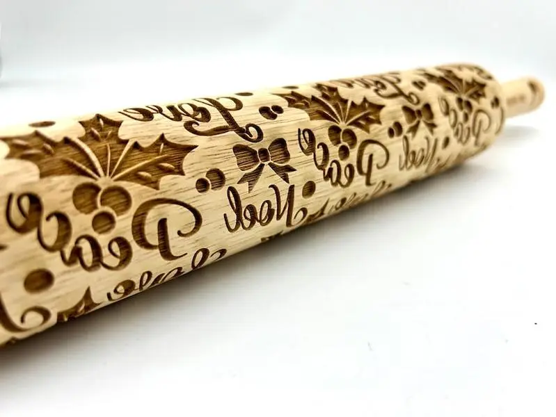 Rolling Pin with Peace, Love, Noel | embossed cookies clay pottery décor baking gift