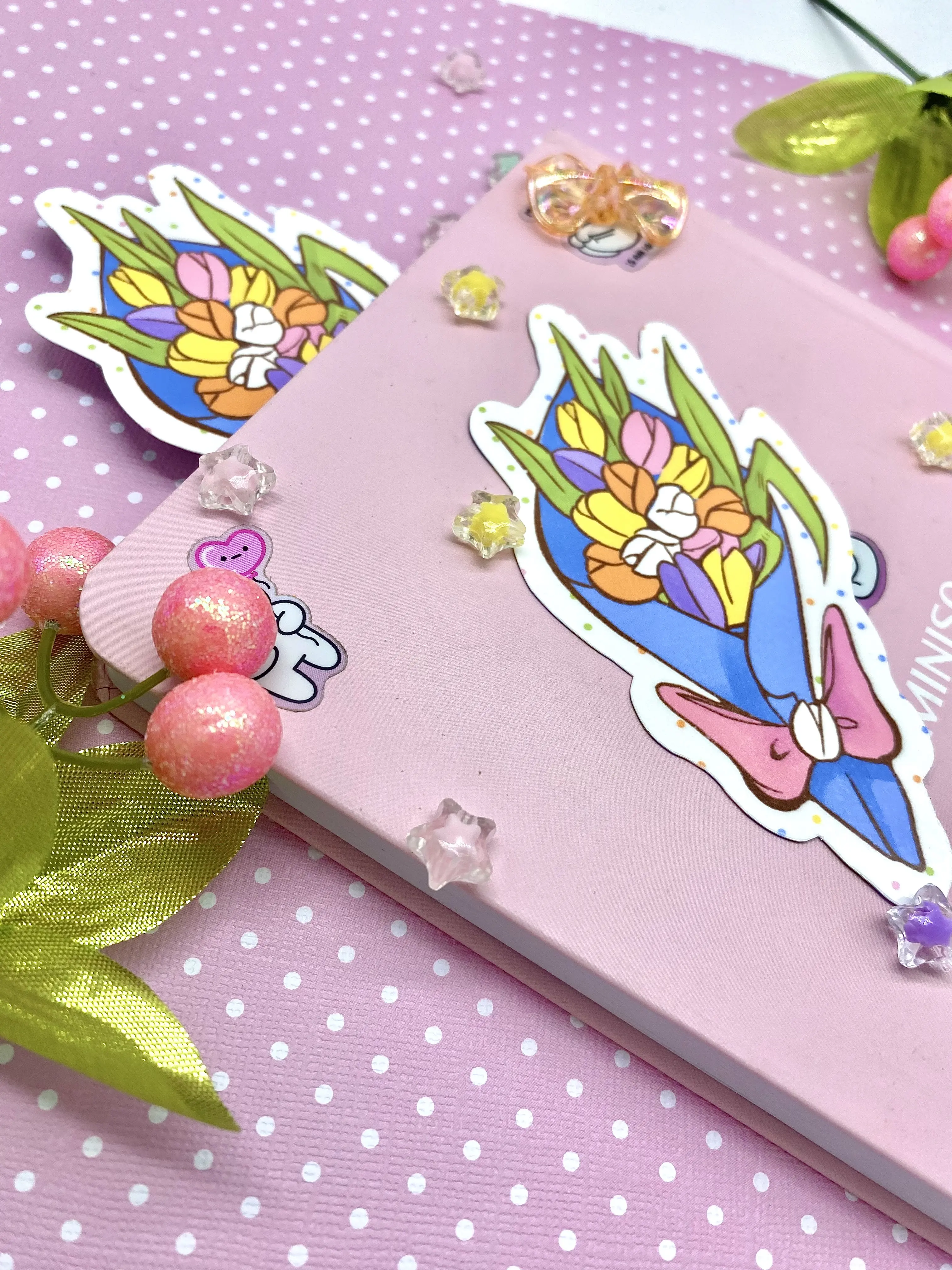 Tulip Bouquet Bookmark - Colorful Aesthetic Design, Double Sided, Water Resistant, Measures 4.5x2.3 Inches, Perfect for Book Lovers