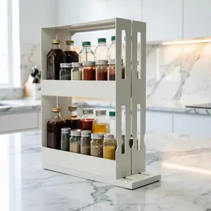Two-Tier Rotating Spice Rack Organizer for Kitchen Countertops and Cabinets, Pull-Out Seasoning Storage Shelf