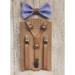 Lavender Bow Tie with Vintage Tan Suspender Set