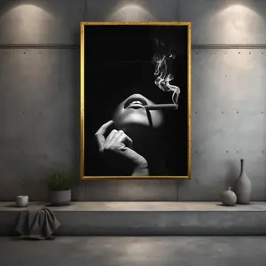 Woman Smoking Poster Art, Black And White Smoking Wall Art, Cigar Poster, Woman Smoking Poster, Room Decor