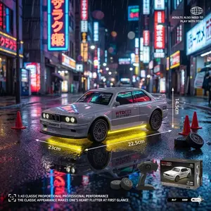 1/43 Mini RC Drift Car 4WD, High Speed Pocket Racing Vehicle with LED Underglow, Proportional Control Desktop Toy for Adults & Kids