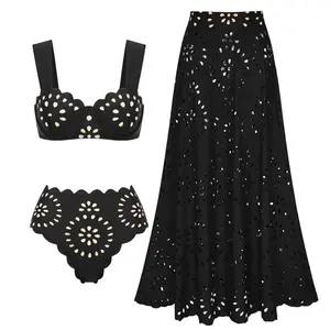 FLAXMAKER Women's Underwire Black Laser Cut One Piece Swimsuit and Matching Skirt Set Swimdress Vacation Swimwear Beachwear Bathing Suit Swimsets for Women #Summervibes #outdoorfun outdoorfun #SwimWeek