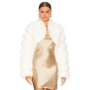 Adrienne Landau Faux Fox Fur Short Jacket in White