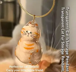Cat Fur Memorial Keychain, Clear Acrylic Cat Hair Holder, Personalized Pet Keepsake Pendant for Cat Lovers