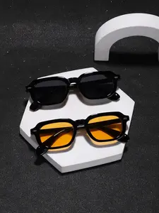 Men's Rectangular Frame Casual Sunglasses, Fashion Colored Lenses UV Protection Lightweight Frames, Perfect for Outdoor Parties Travel