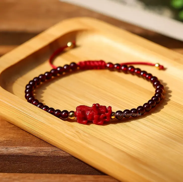 Garnet Pixiu Natural Crystal Bracelet, Luck & Success Charm, Wealth-Attracting Jewelry for Women, Christmas Gift