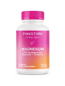Pink Stork Magnesium Exclusive Bundle - 420 mg Magnesium Glycinate & Vitamin D for Calm & Stress Relief - 60 Capsules - Women-Owned Brand - Natural & Clean Supplement - Healthcare
