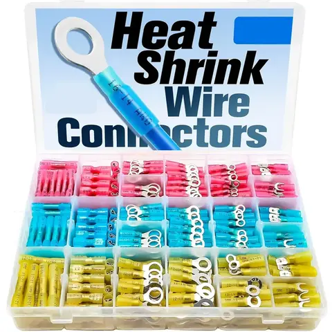 250Pcs Heat Shrink Quick Connector Terminal Plug Kit - Waterproof Marine Automotive Electrical Crimp Terminals Assortment with Ring, Fork, Spade & Butt Connectors
