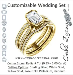 CZ Wedding Set, featuring The Mariela engagement ring (Customizable Cathedral-Bezel Radiant Cut Style with Wide Straight Split-Pavé Band)