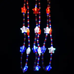 Light-Up Patriotic Mardi Gras Beaded Necklaces - 30", 6 Pcs