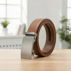 Men’s Brown Leather Belt with Automatic Ratchet Buckle – Adjustable, Stylish & Durable – Perfect Gift for Men – High-Quality Leather, Luxury Fashion Accessory