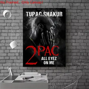 1 piece/set frameless canvas painting print poster, Popular hip-hop culture Characters realism art，Tupac Shakur，a perfect gift for Rap Music loves, ideal gift for bedroom, living room, dorm hallway, kitchen, mural, wall decoration, room decor