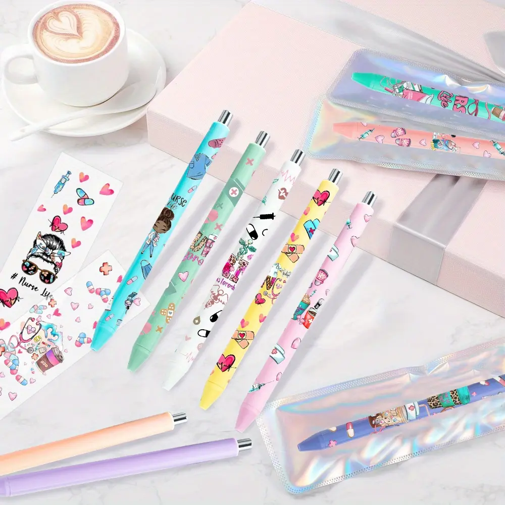 30pcs Nurse UV DTF Pen Wraps & pen set, 10pcs stickers, 10pcs pens, 10pcs packaging bags, for nurse gifts Office Accessories Supplies Decoration