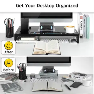 Bamboo Monitor Stand Riser for Office - 23" Black Finished with Storage Organizer for Office Accessories and Desk Laptop Riser or PC Computer Stand for Home or Office