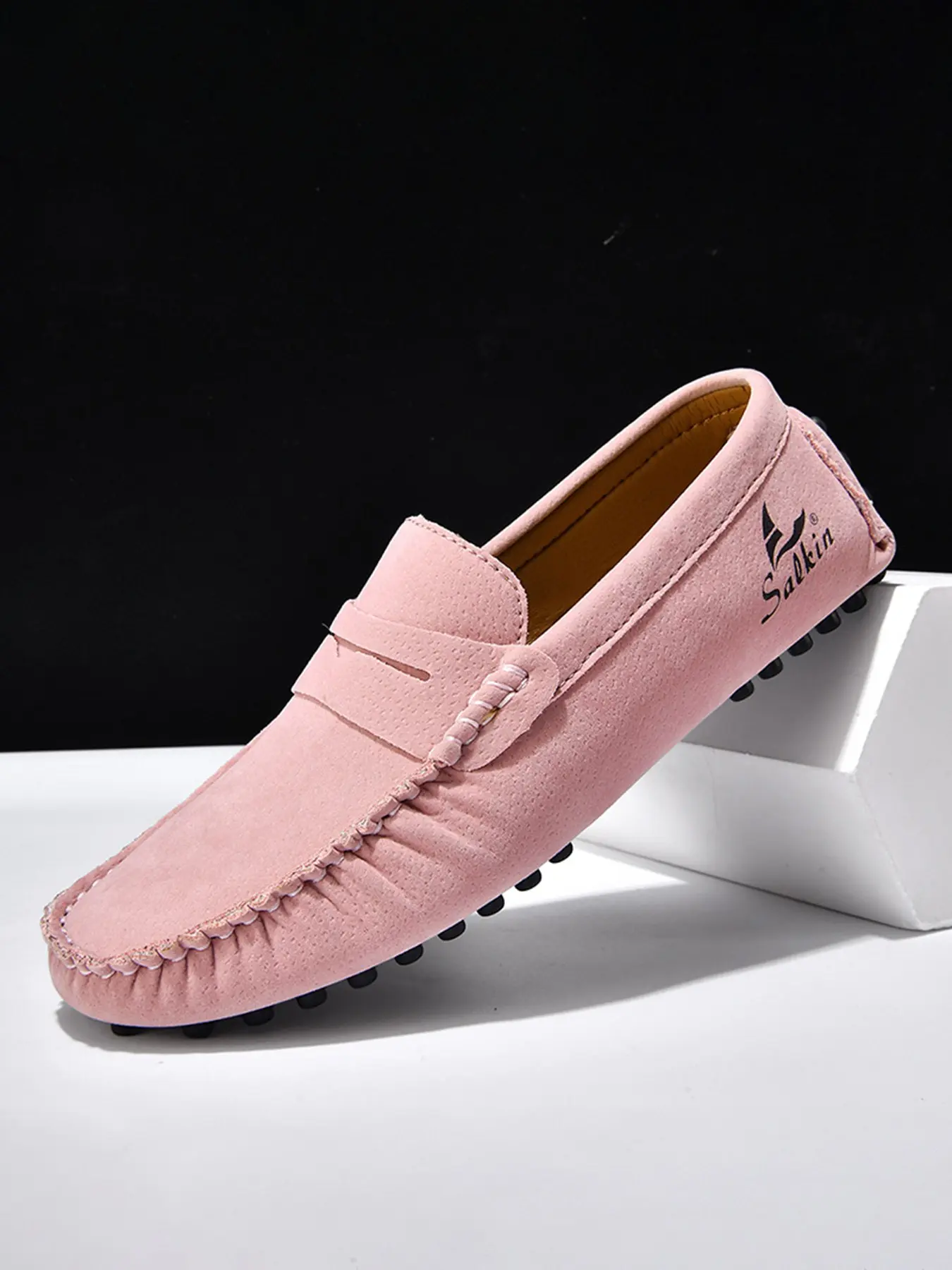 Simple Solid Color Loafers, Elegant Plain Loafers, Men's and Women's Penny Hand-stitched Suede Loafers, Slip-on Moccasins, Flat Boat Shoes, Round Toe Shoe, Versatile and Slimming, Suitable for Commuting, Driving, Parties, Business Casual Work, Footwear