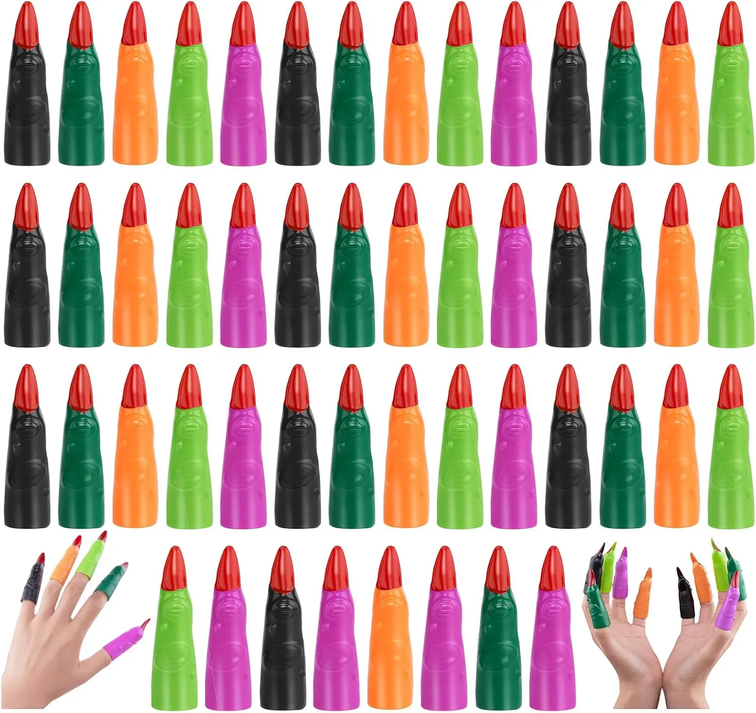 Halloween Fall Gift 50 Pcs Witch Fingers Multicolor Finger Pointers for Reading | Halloween Finger Nail Covers, Cosplay Party Masquerade Decorations