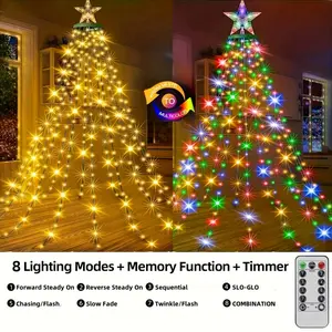 Bhony IP44 Christmas Tree Lights With Ring For Tree, 410 LED Christmas String Lights With Star Topper, 6.6FT X 16 Lines Fairy Lights With 11 Modes Timer Remote For Indoor Outdoor Xmas Tree Decorations