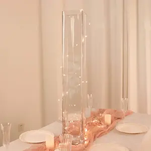 2-Pack Glass Cylinder Vases Square Clear - Durable Heavy Duty Floral Centerpieces for Weddings 32"