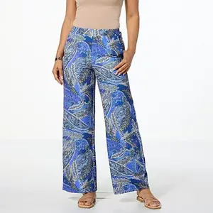 G by Giuliana Printed Satin Wide-Leg Pull-On Pant
