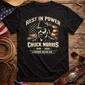 [100% Cotton] Chuck Norris Rest in Power Legends Never Die T Shirt, Vintage Retro Graphic Tee Tribute Shirt Movie Legend Fan Tee, Trendy Action Hero Quote Tshirt Streetwear Outfit, Birthday Gift For Dad Men