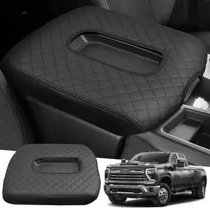 Leather protective cover for the center armrest lid of seat accessories compatible with Chevrolet Silverado/GMC Sierra models from 2019–2025 and 2026 (center armrest only for split long seats).
