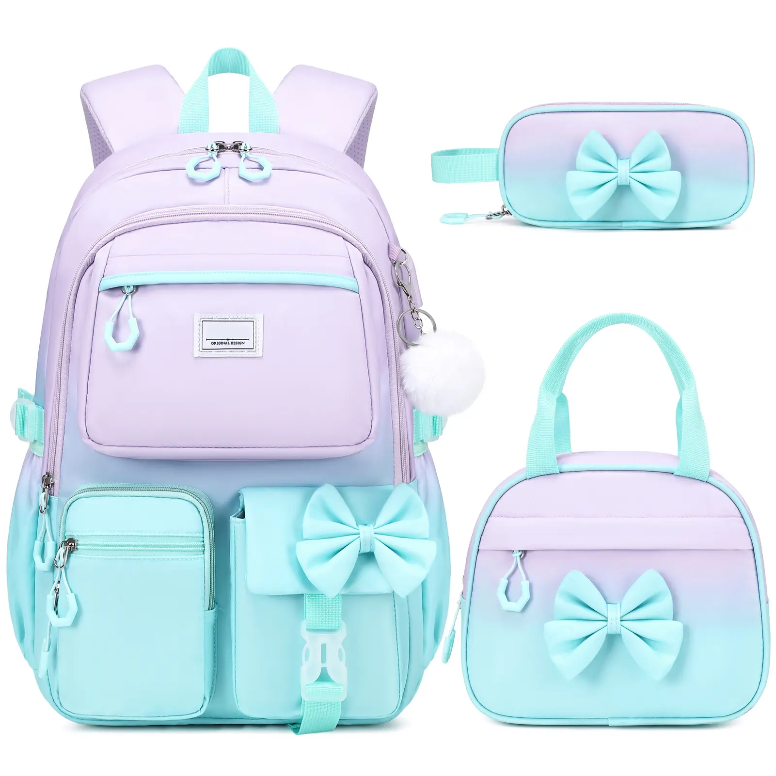 Similove 3/4PCS Cute Bow Backpack for School, Waterproof Plaid Cute School Bags with Lunch Bag & Pen Case, or a headphone Bookbag for Teens Elementary Middle Student, Back to School Gift with USB Charging Port, dealsforyou  Organiser